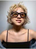 前髪パーマ 艶髪 艶トリートメント ブリーチ ハイトーン ボブ