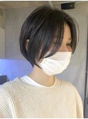 ダークトーンアッシュ 大人丸みショートボブ 長め前髪 イルミナ