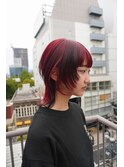 ウルフカット/インナーカラー/デザインカラー/赤髪/顔周りカット