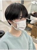 大人かわいい黒髪ショートマッシュショート丸みショートボブ