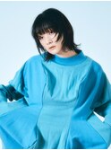 ぱっつんワイドバング×ブルーブラックモードマッシュウルフボブ