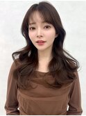 韓国ヘアハッシュカットふんわりミディアムココアブラウン艶髪
