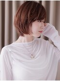 大人可愛いピンクベージュブリーチなしボブウルフ30代上尾Tf1