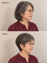 aptas 青山/表参道 白髪染め/白髪ぼかしハイライト/ボリュームアップエクステ&nbsp;60代の大人ショート｜表参道・青山