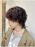 パーマののこりを生かしたレッドカラーウルフ