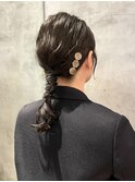 ヘアアレンジ/編み下ろしアレンジ/ミディアムアレンジ/銀箔/金箔