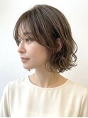 ショートボブパーマひし形シルエットくびれレイヤーグレージュ