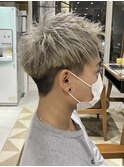 □アッシュブラックハイライトマッシュパーマウルフ
