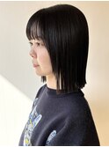 【モリオ松戸　石山】黒髪ストレートボブ切りっぱなしボブ前髪有