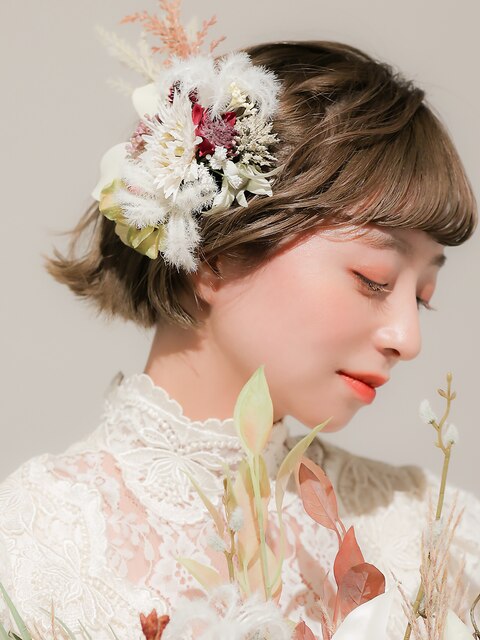 【ボブの花嫁ヘアアレンジ】結婚式や前撮りのウェディングヘア