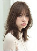 レイヤーカット/顔周りカット/触覚/グレージュ/韓国巻き