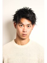 メリケンバーバーショップ フクオカ(MERICAN BARBERSHOP FUK)&nbsp;サイドパートショートセミウェットワイルドアップバングテクノ96