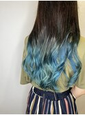 シースル前髪×ブルーグレージュ×ターコイズブルー【髪質改善】