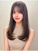 小顔◎似合わせカットグレーベージュストレートレイヤーロング