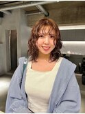 デザインカラーレイヤーカットウェットヘア夏オリーブベージュ