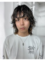 メンズマッシュウルフハイライトニュアンスパーマ