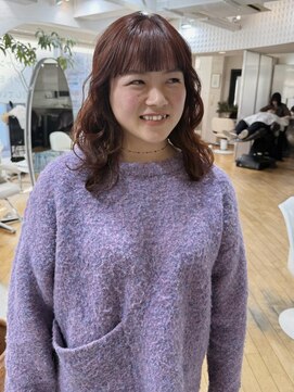 オブヘアージユウガオカ(Of HAIR Jiyugaoka) ミディアムレイヤー×オレンジブラウン