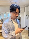 センターパートニュアンスマッシュパーマ渋谷リタッチ黒染め