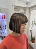 アンブレラカラー　切りっぱなしBOB　＃白髪ぼかしハイライト