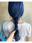 ブルーブラックブリーチイメチェン透明感ロングブルーカラー美髪
