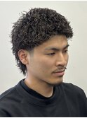 ショートウルフテーパーフェードピンパーマメンズパーマ眉毛岐阜