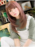 ピンクベージュ斜めバング小顔エアストレートh浦和20代30代40代!