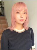 ピンクベージュピンクミルクティーブリーチありダブルカラー