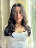 透明感艶カラーロング顔周りレイヤー大人美人20代30代美髪
