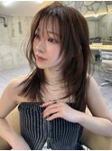 韓国ヘアーハッシュカットレイヤーカットグレージュブリーチ無し