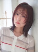 切りっぱなしボブ/顔まわりレイヤーカット/暖色/ピンクブラウン