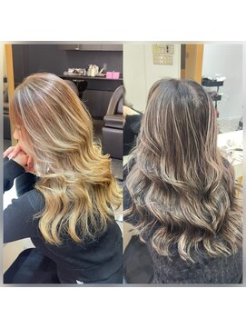 ブレンド 渋谷(BLend) ハイライトカラーくびれヘアアプリコットオレンジ