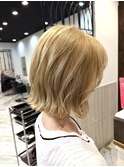 ロングショートワンカールパーマカーキグレージュ前髪錦糸町
