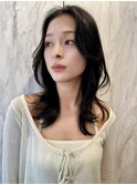 〇デザインカラーレイヤーカットウェットヘアオリーブベージュ
