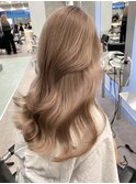 韓国ヘア顔周りレイヤーミルクティーベージュグレージュカラー