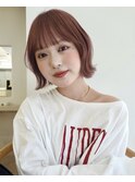 モーヴピンク ローズブラウン くびれボブ ラウンドバング