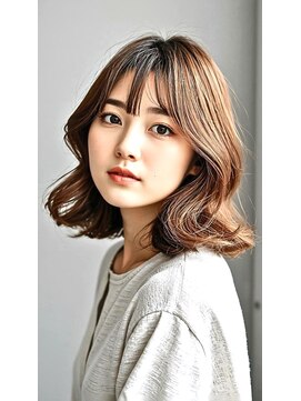 韓国ミディアム×コテ巻きパーマ×透明感カラー