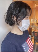 【morio原宿】黒髪ボブパーマ　外国人風癖毛パーマ前上がりボブ