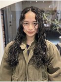 【白石】レディースロングスパイラルパーマカーリーヘア原宿