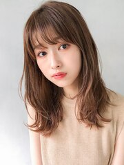 ★小顔似合わせカット薄めバングくびれヘアピンクベージュ