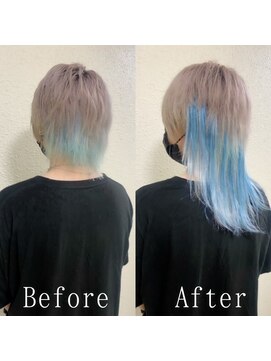 ARビューティー ギンザ(AR Beauty Ginza) シルバー×ブルー#シールエクステ#デザインカラー#ウルフ#銀座