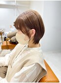 ハッシュカットフルバング似合わせカットレッドブラウン