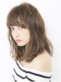 女らしいほつれウェーブとクールバングで甘辛ミックス［亀戸］