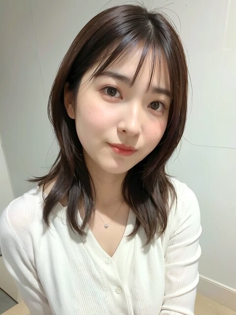 ゆるふわ可愛い 前髪あり ツヤサラ春のセミディ大人ヘアスタイル