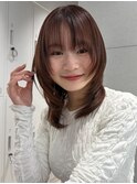 くびれレイヤー/小顔ヘア/ピンクブラウン/暖色/艶カラーツヤ渋谷