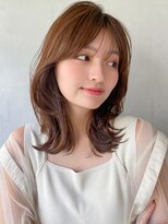 モテ髪レイヤーカットセミディメルティカラー斜めバング艶感