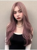 ロング　ケアブリーチ　顔周り　ピンクベージュ　10代20代