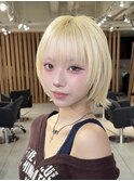 レイヤーボブ/切りっぱなし/ハッシュボブ/ミディアム/ハイトーン