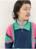 オン眉短め前髪×ウルフパーマメンズ