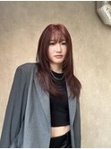 miu&橋本愛海　顔まわりレイヤーとトレンドレッドカラー