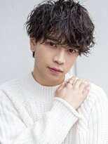 【men`s】フェザーパーマグレー刈り上げショートブルーカラー
